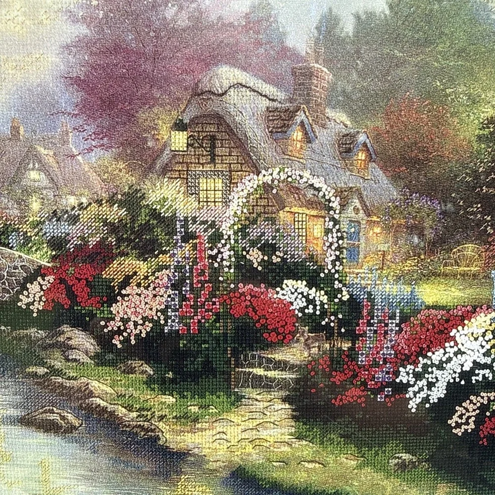 Thomas Kinkade LAMPLIGHT BRIDGE Cross Stitch Kit Candamar Designs Opened 50925
